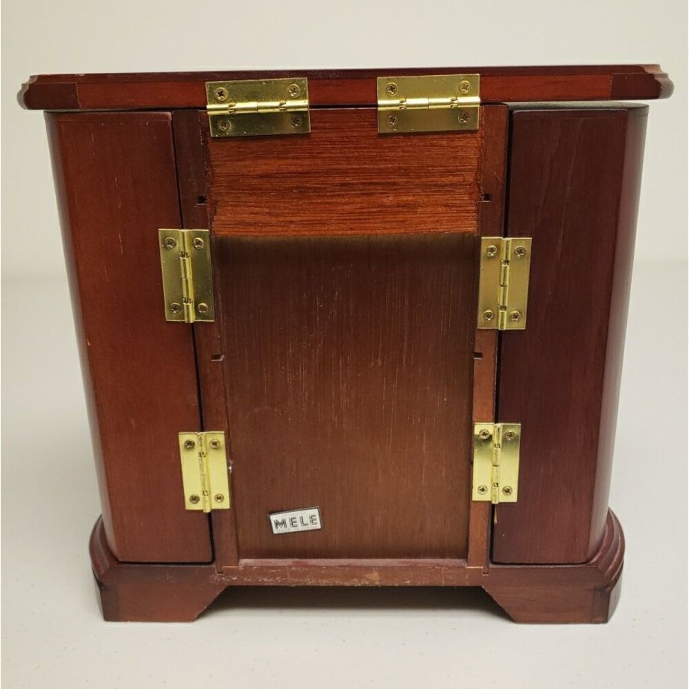 Vintage Mele & Co Wood Jewelry Box Mahogany Double Sided Drawers 9"Hx10L wMirror - Picture 14 of 16